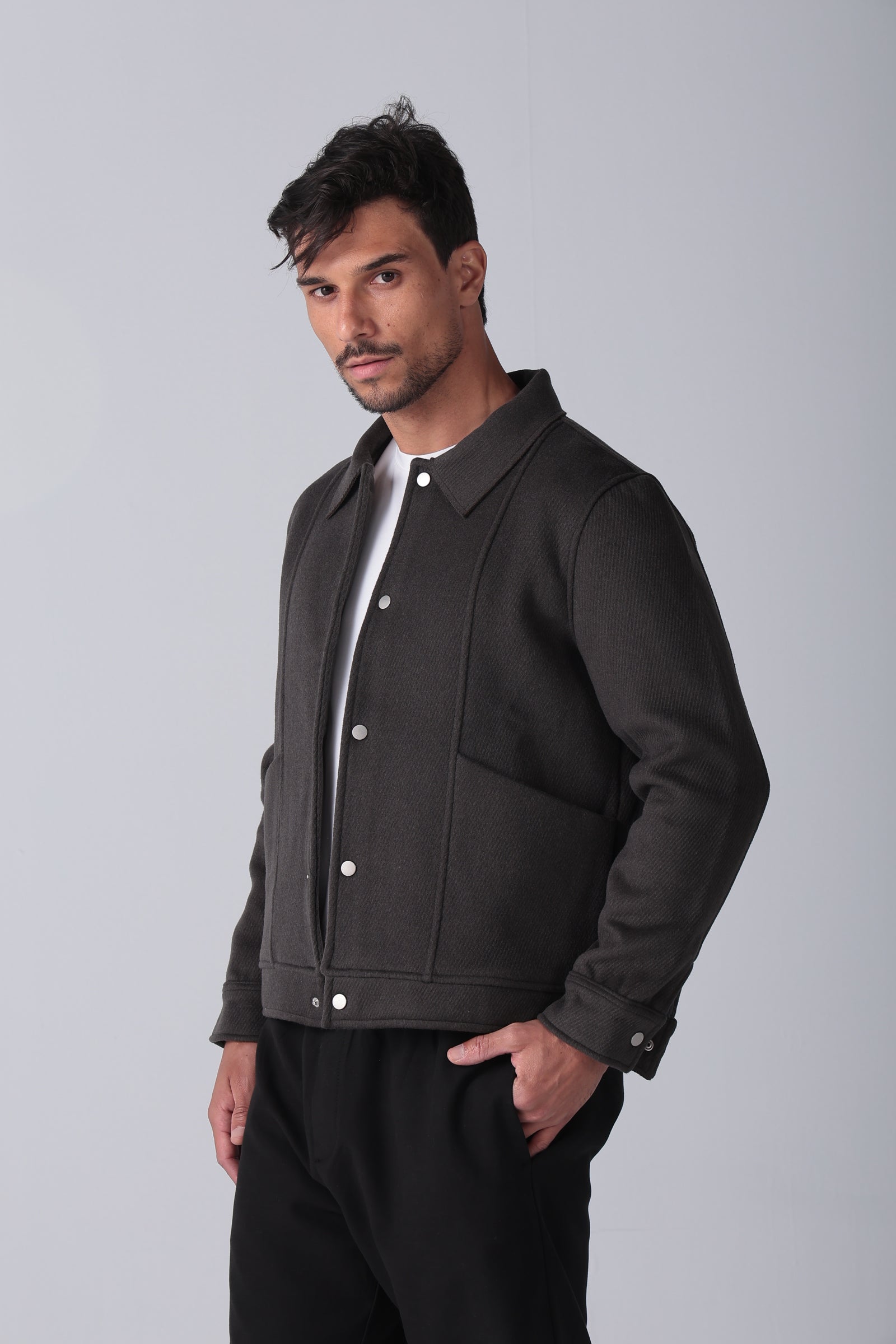 Dark Grey Wool Snaps Jacket