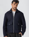 Navy Wool Zipper Jacket