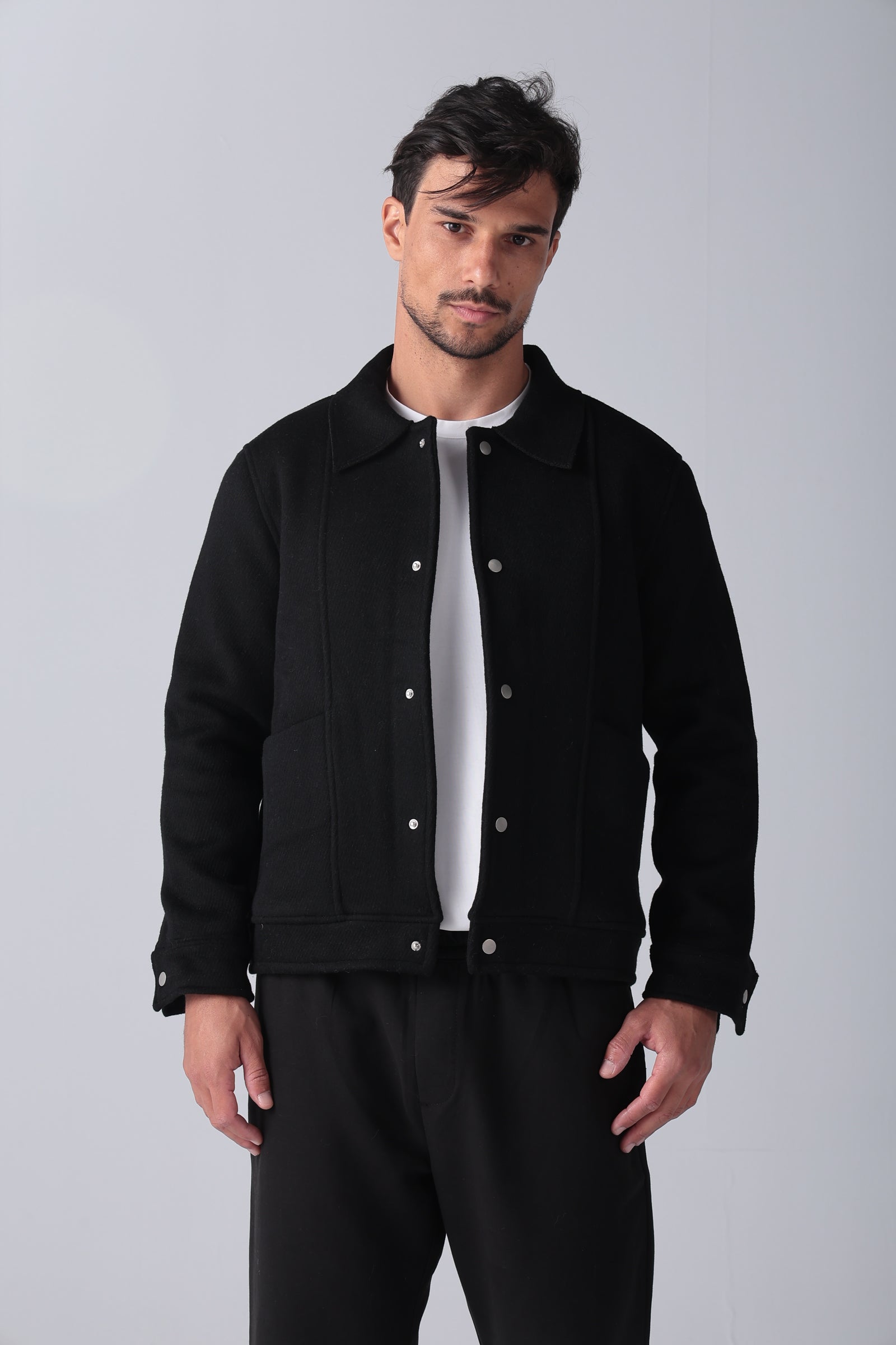 Black Wool Snaps Jacket