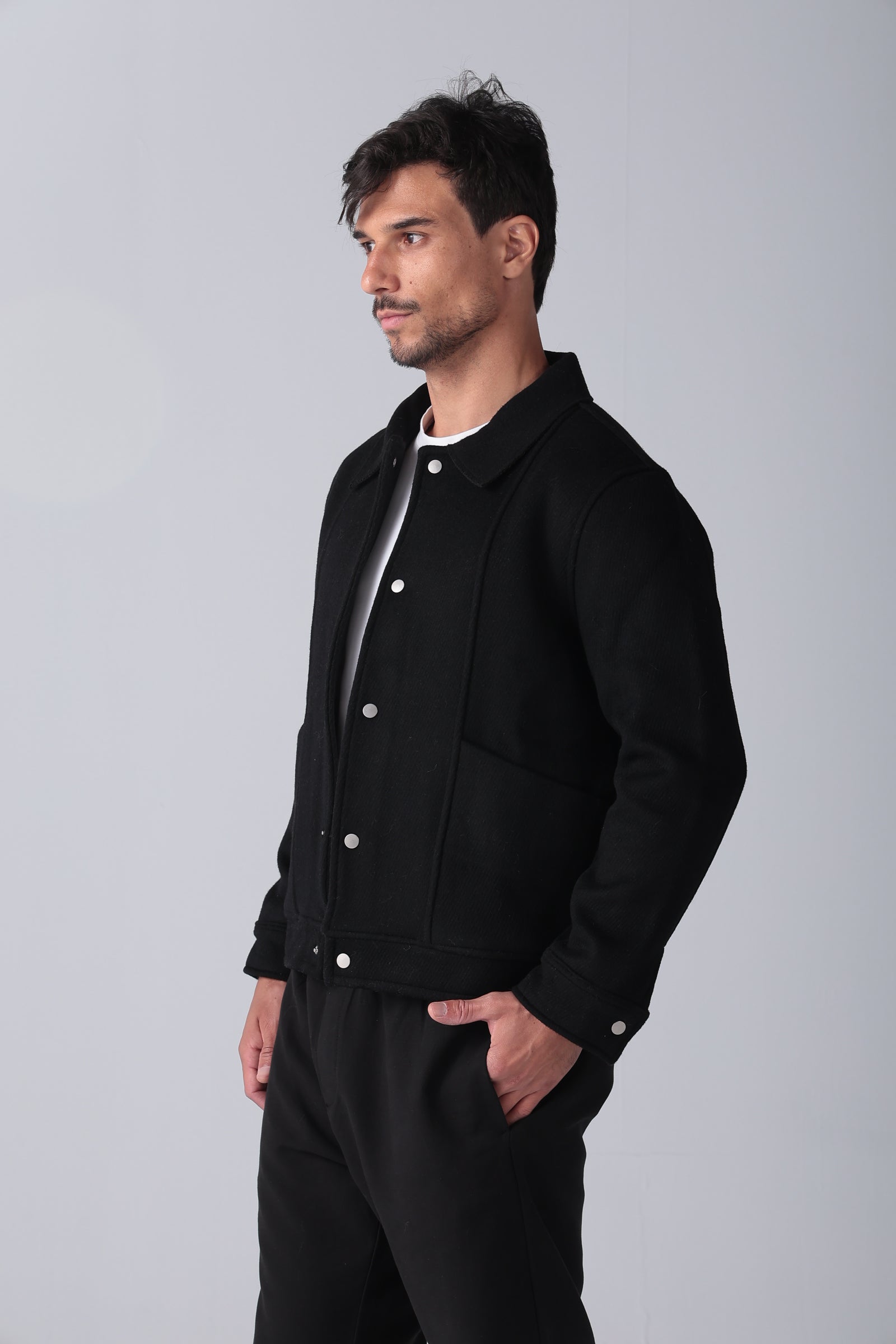 Black Wool Snaps Jacket