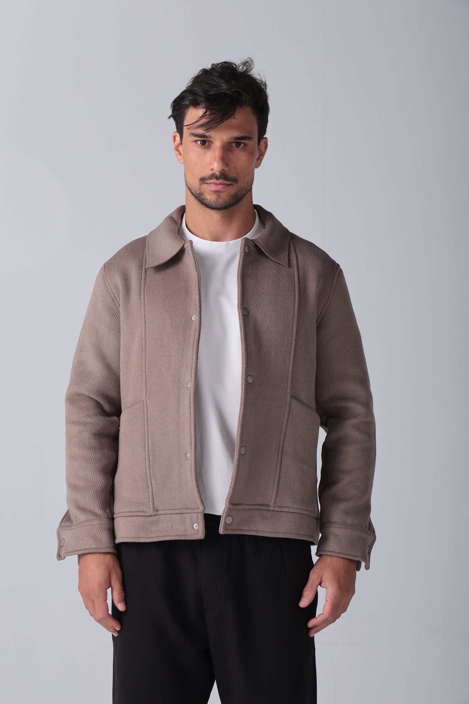 Beige Wool Snaps Jacket