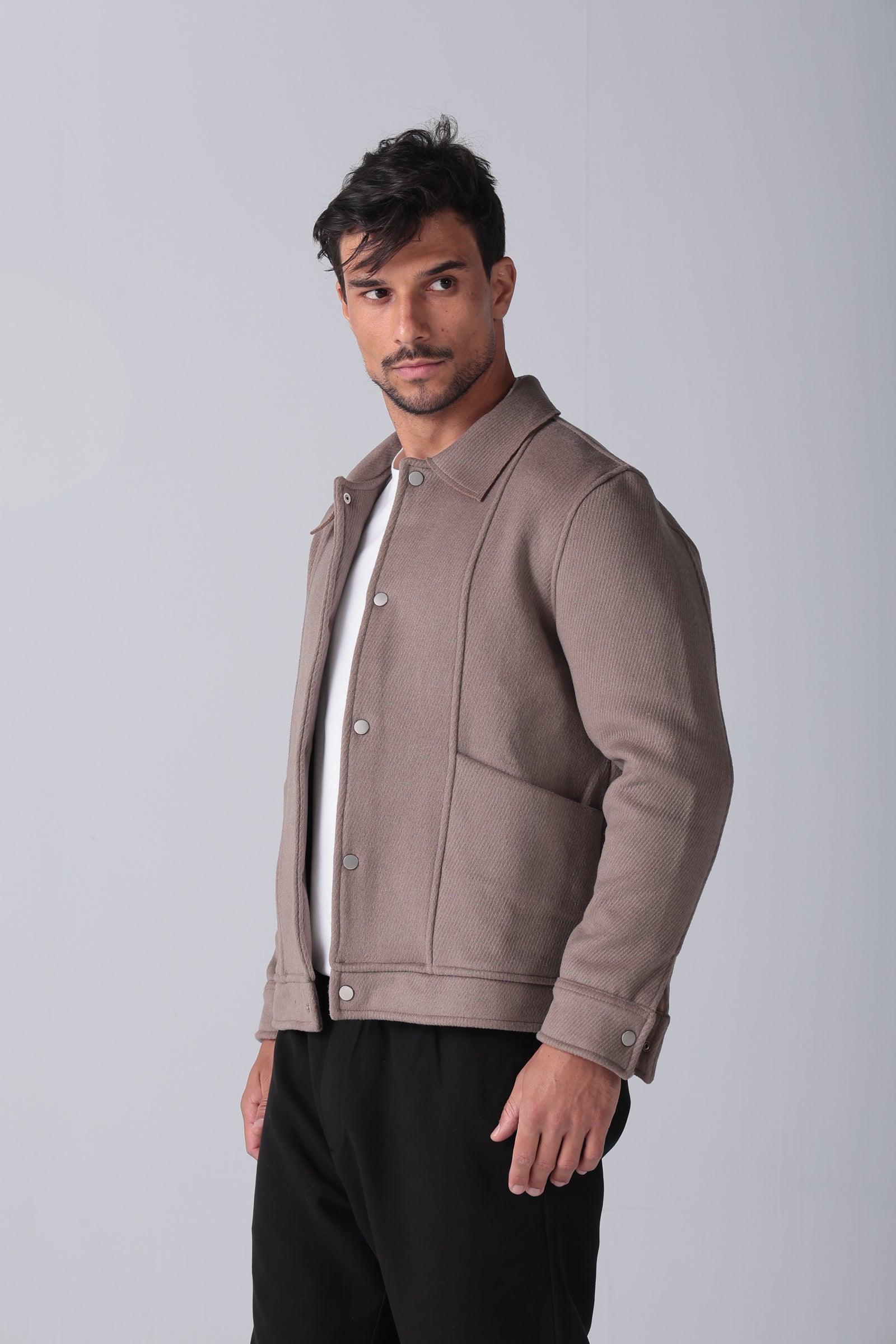 Beige Wool Snaps Jacket