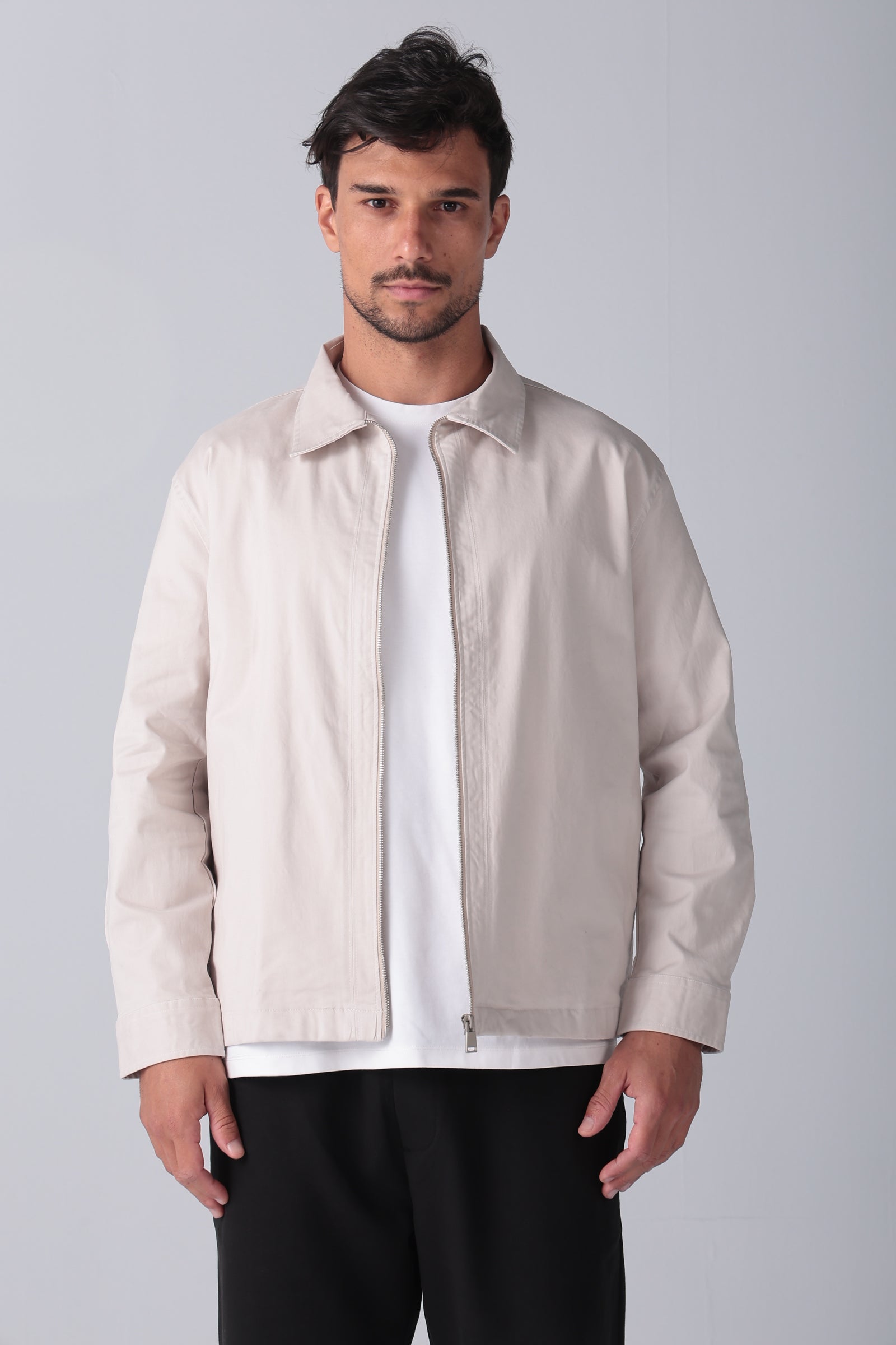 Beige Gabardine Zipper Jacket