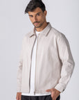 Beige Gabardine Zipper Jacket