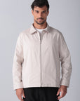 Beige Gabardine Zipper Jacket