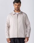 Beige Gabardine Zipper Jacket