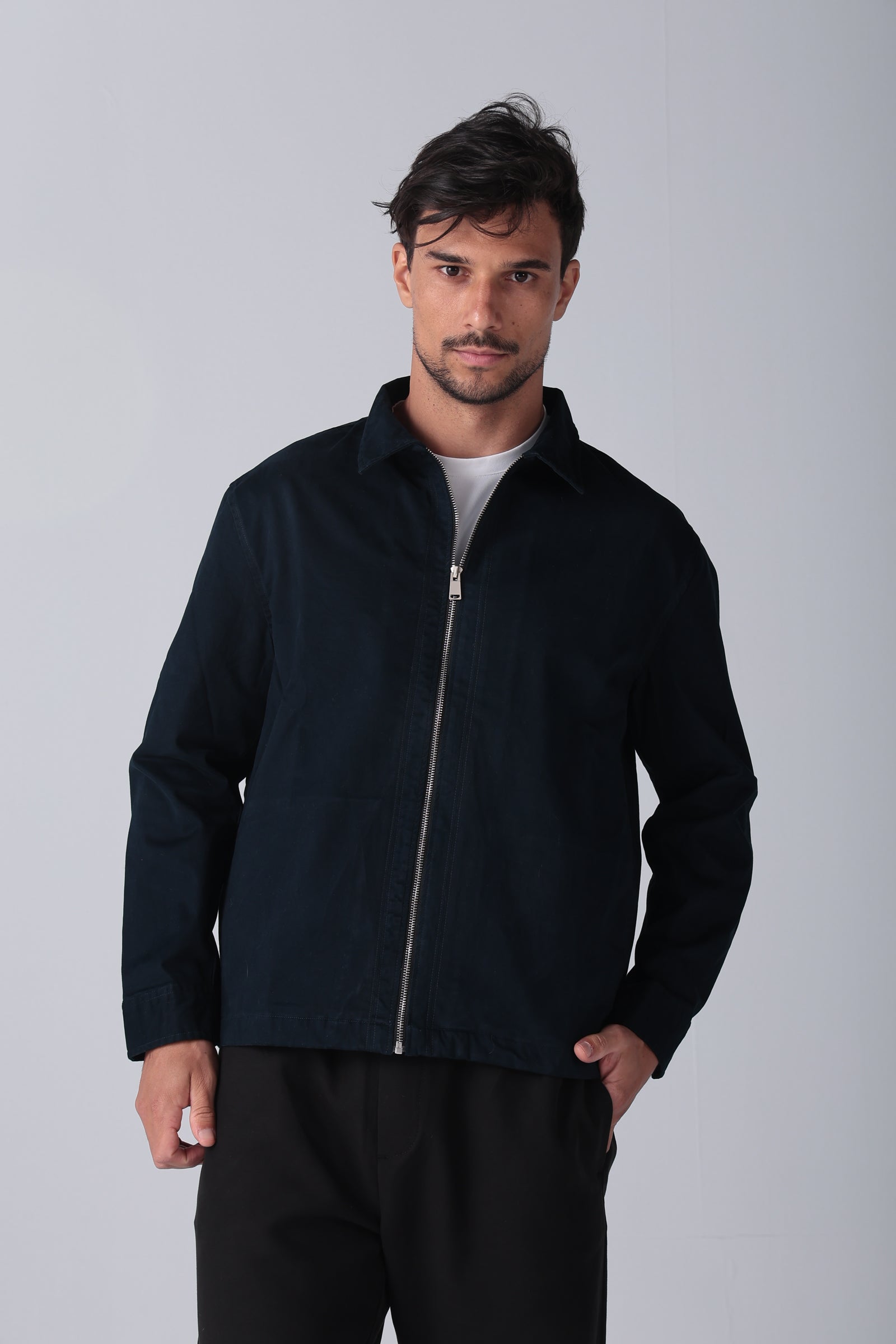 Navy Gabardine Zipper Jacket