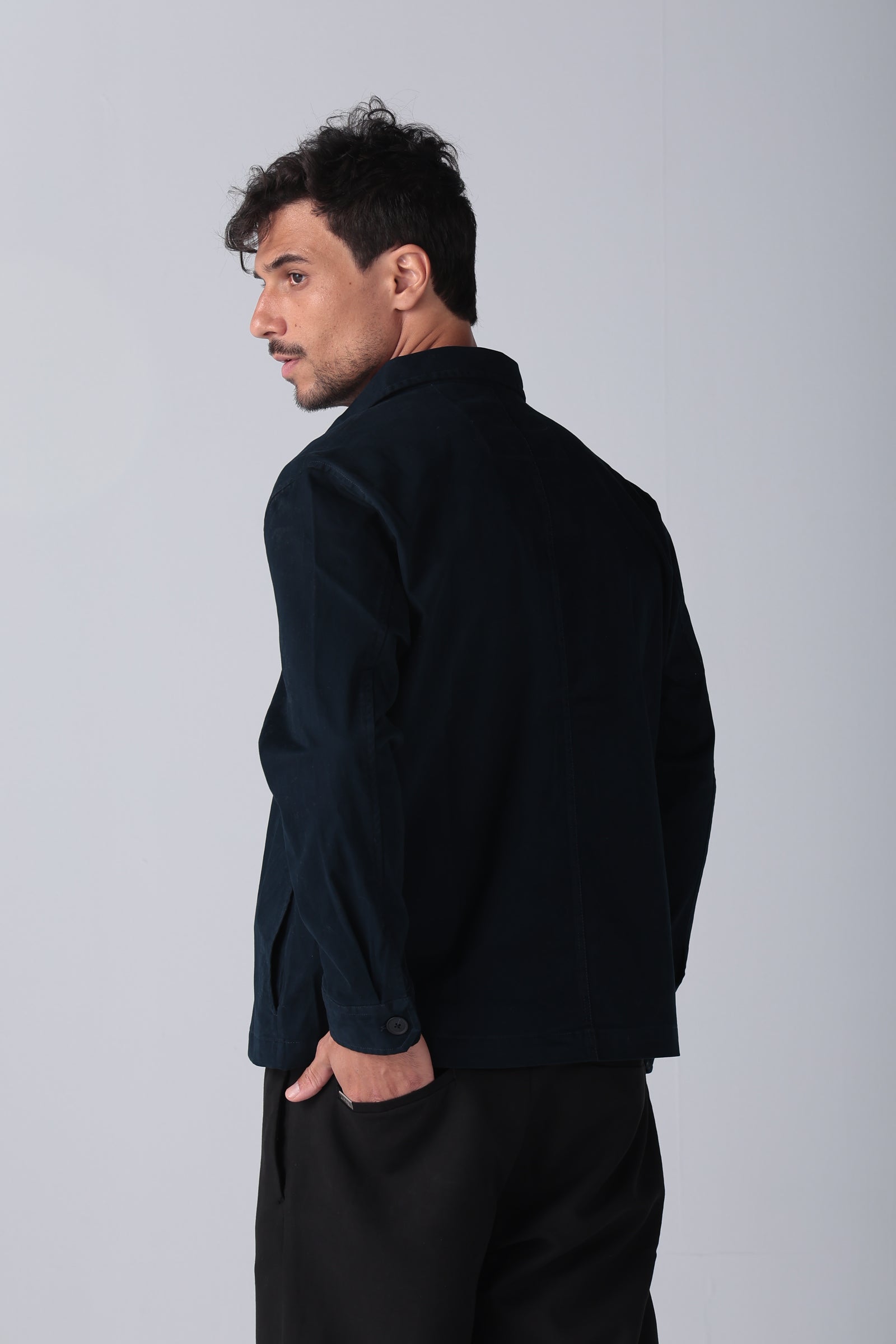 Navy Gabardine Zipper Jacket