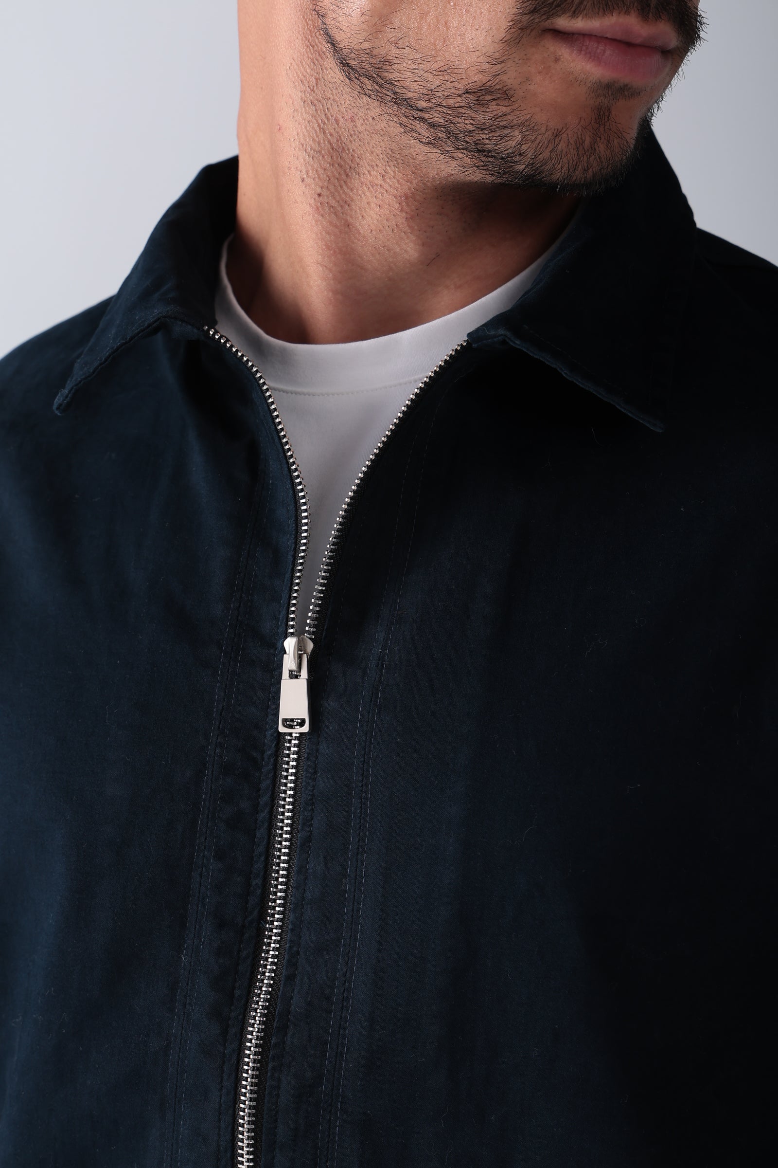 Navy Gabardine Zipper Jacket