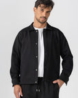 Black Diagonal Textured Overshirt