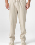 Beige Diagonal Textured Pants