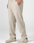 Beige Diagonal Textured Pants
