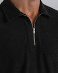Black Terry Towel Zip Polo