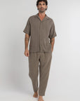 Olive Linen Crinkle Cuban Shirt