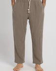 Olive Linen Crinkle Pants