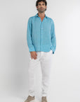 Aqua Teal Linen Shirt