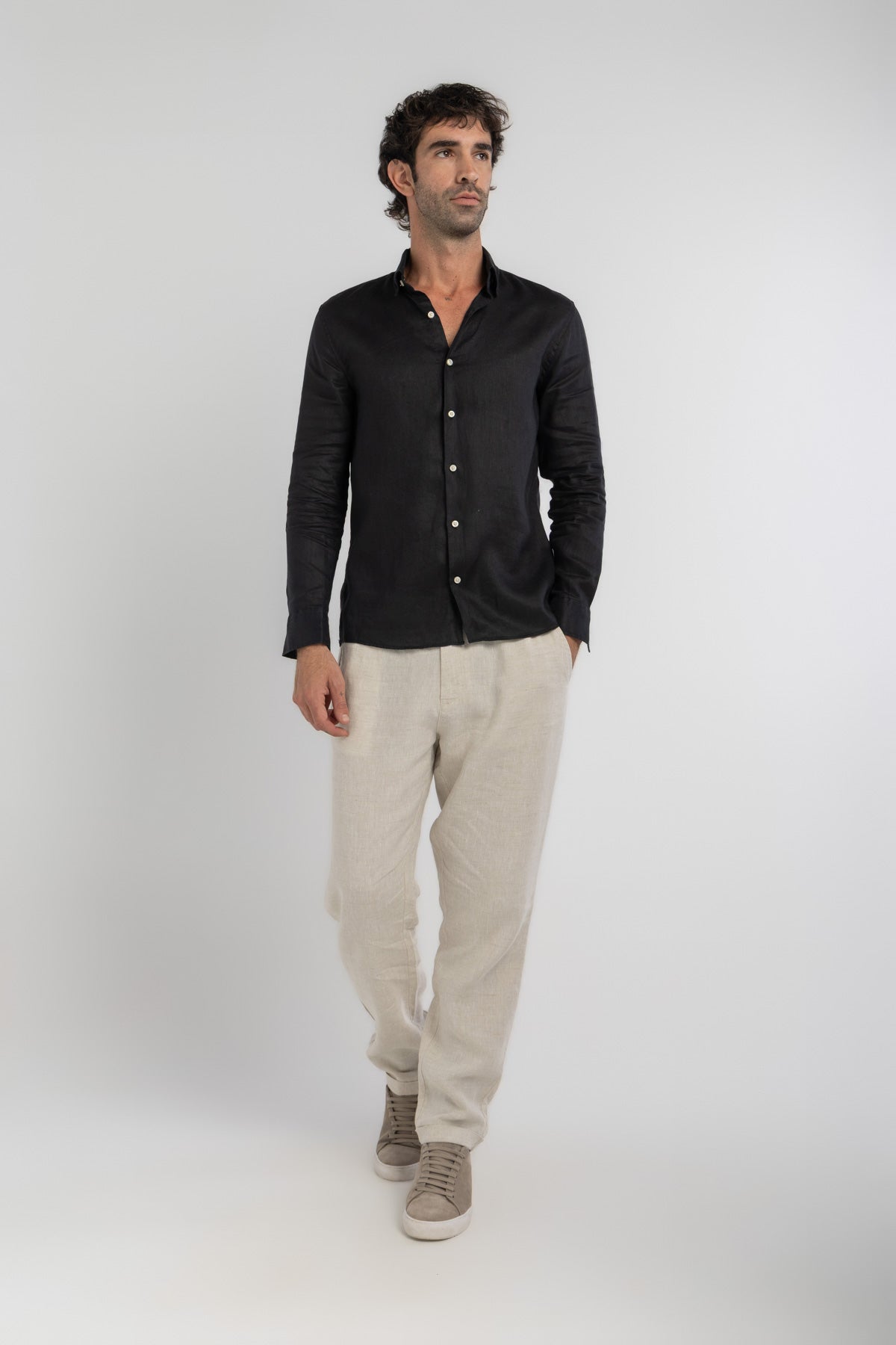 Men's Black Linen Shirt  Kai Collections