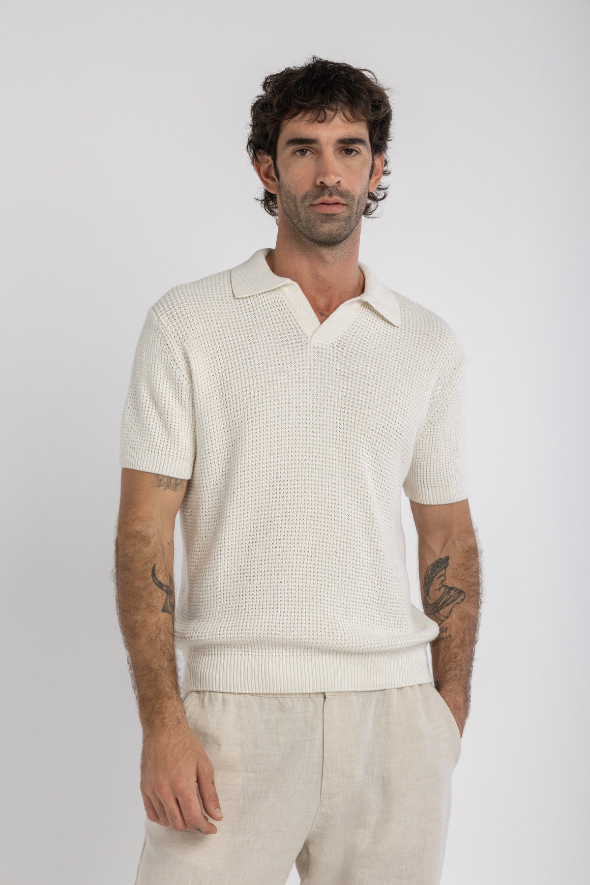 Off-White Crochet Knit Polo – Kai Collections
