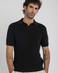 Black Crochet Knit Polo