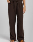 Womens Dark Brown Linen Crinkle Pants