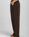 Womens Dark Brown Linen Crinkle Pants