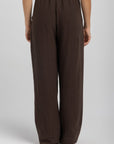 Womens Dark Brown Linen Crinkle Pants