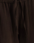 Womens Dark Brown Linen Crinkle Pants
