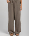 Womens Olive Linen Crinkle Pants