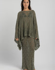 Women's Olive Crochet Poncho