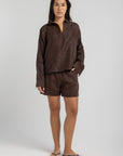Women`s Dark Mocha Linen V-neck Top