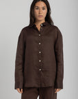 women`s dark mocha linen shirt