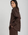 women`s dark mocha linen shirt
