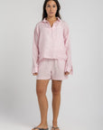 Women`s Baby Pink Linen V-Neck Top
