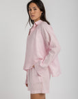 Women`s Baby Pink Linen V-Neck Top