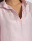 Women`s Baby Pink Linen V-Neck Top