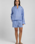 Women's Capri Blue Linen Shorts