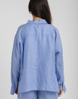 Women`s Capri Blue Linen V-Neck Top