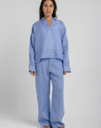 Women`s Capri Blue Linen V-Neck Top