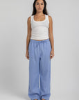 Women's Capri Blue Linen Pants