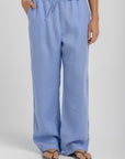 Women's Capri Blue Linen Pants