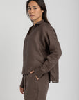 Women`s Dusty Taupe Linen V-Neck Top
