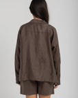 Women`s Dusty Taupe Linen V-Neck Top