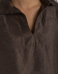 Women`s Dusty Taupe Linen V-Neck Top