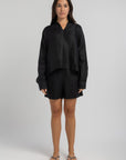 Women`s Black Linen V-Neck Top