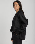 Women`s Black Linen V-Neck Top