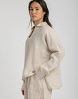 Women`s Beige Linen V-Neck Top