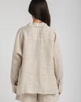 Women`s Beige Linen V-Neck Top