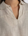 Women`s Beige Linen V-Neck Top