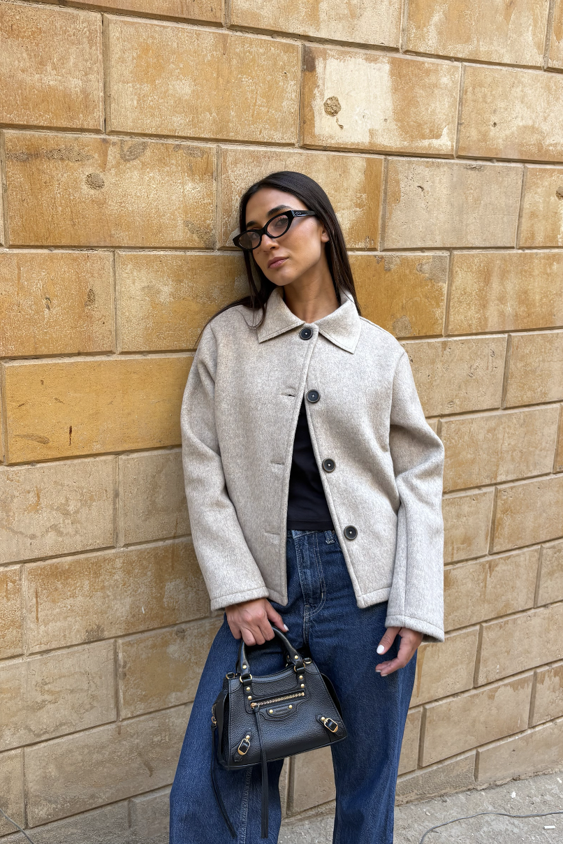 Women's Beige Wool Button Jacket