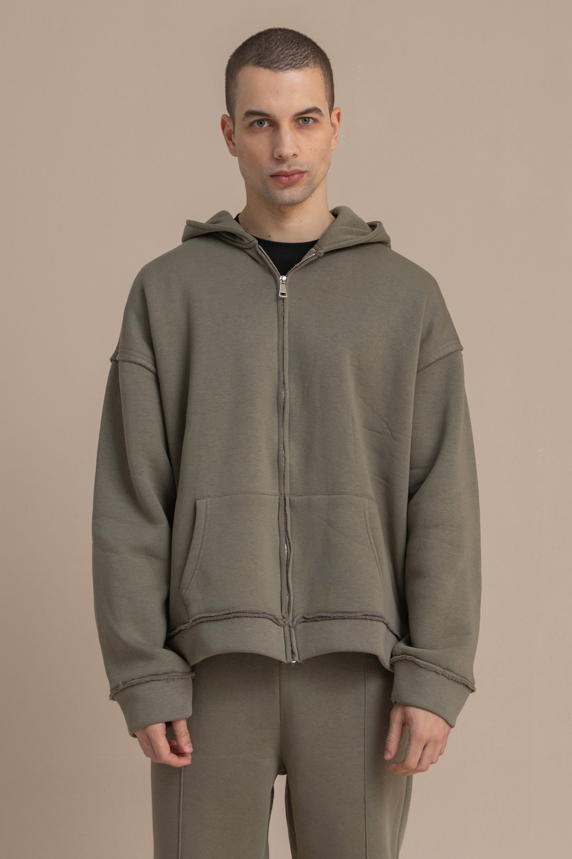 Olive Zip Up Distressed Hoodie – Kai Collections